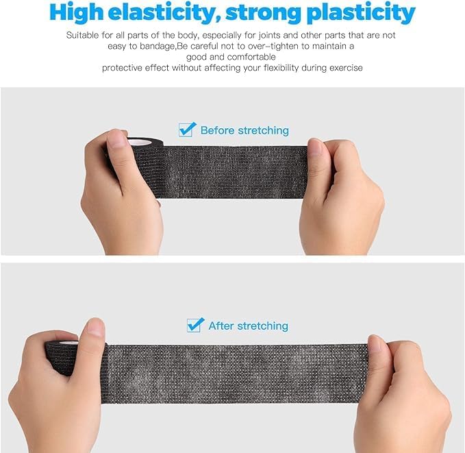 Cohesive Bandage 2” x 5 Yards, 8 Rolls, Self Adherent Wrap Medical Tape, Adhesive Flexible Breathable First Aid Gauze Ideal for Stretch Athletic. for First Aid Medical,Sports Injuries.(Black)