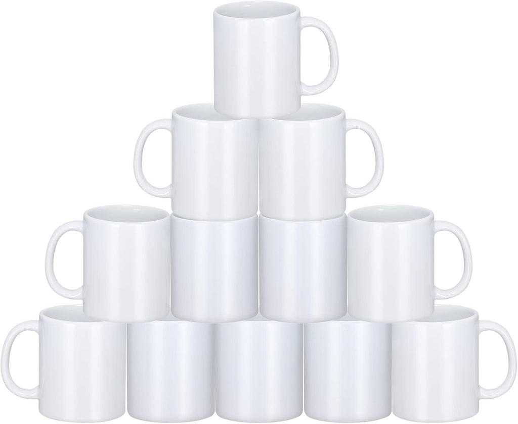 Sublimation Mugs, 12Pcs Coffee Mugs Blank White Ceramic Coffee Mug Set Sublimation Cups 11 oz Christmas Coffee Mug for Hot Chocolate Latte Tea Milk DIY Products