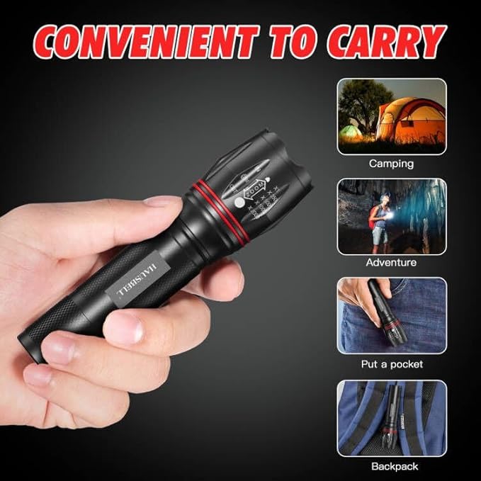 HAUSBELL T8 Upgraded Flashlight Bright, Zoomable Tactical LED Flashlights Flash Light with High Lumens and Five Modes and Camping Accessories, 2 Pack