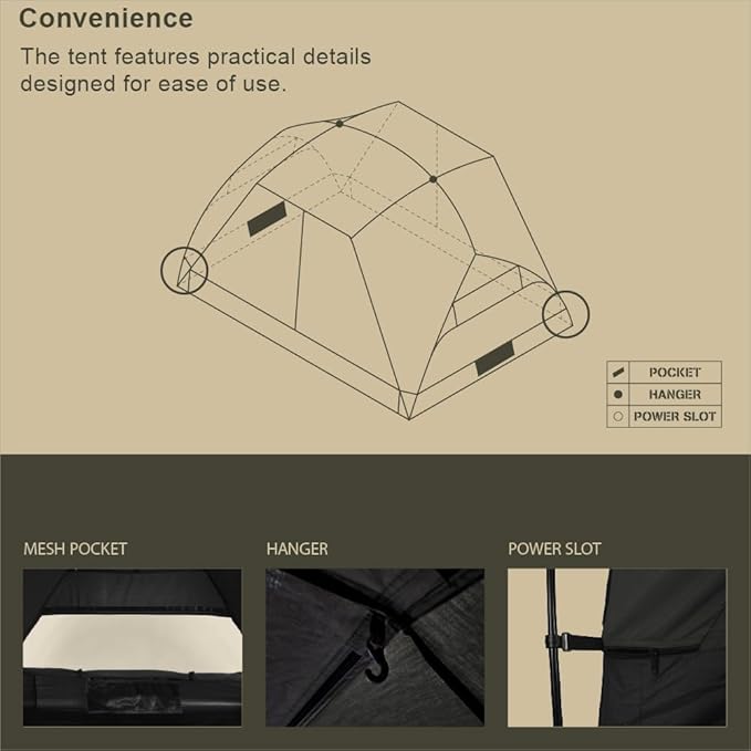 Crab 2 Person Double Layer Black Canvas Cotton Tent, Portable Breathable Easy Set Up Backpacking Tent