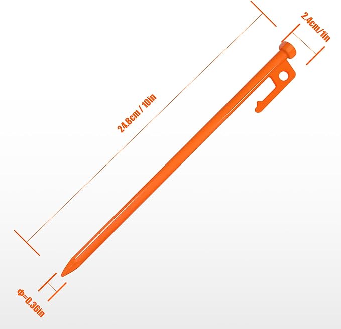 Eurmax USA 10 inch Multiuse Heavy Duty Steel Tent Stakes Tarp Pegs Camping Stakes for Outdoor Camping Canopy and tarp with 4 Ropes 10FT Length