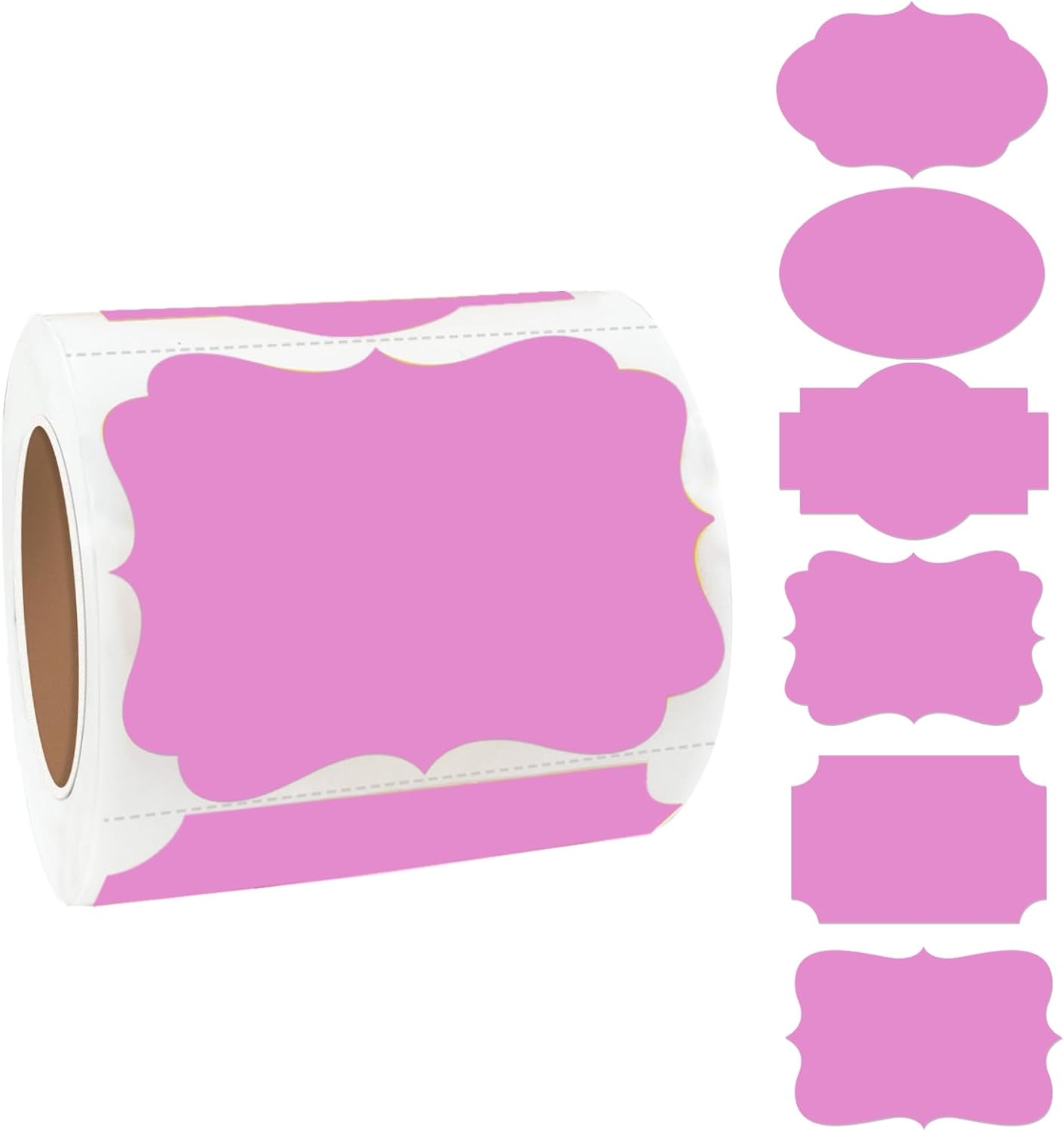 Pink Labels, 250 PCS 3" x 2" Fancy Shape Stickers for Storage Box, Food Jars, Holiday Presents Tags