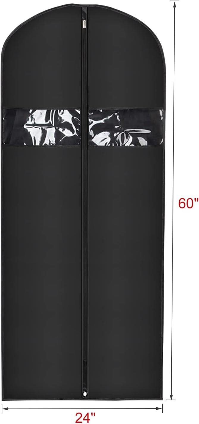 Univivi Garment Bag 60 inch Lightweight Suit Bags for Closet Storage, 8 Pack Garment Bag for Dresses Long with Zipper and Eye-Hole Carry Handles for Folding for Tuxedos Coats Dresses, Black