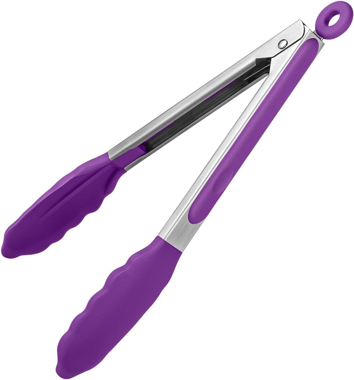 Heat Resistant Silicone Kitchen Tong: U-Taste 9 inch 480ºF Hot Proof Cooking Tong with Firm Sealed Non Stick Rubber Tips & Silicon Coated Steel Handle & Smooth Locking for Serving Grill Salad (Purple)
