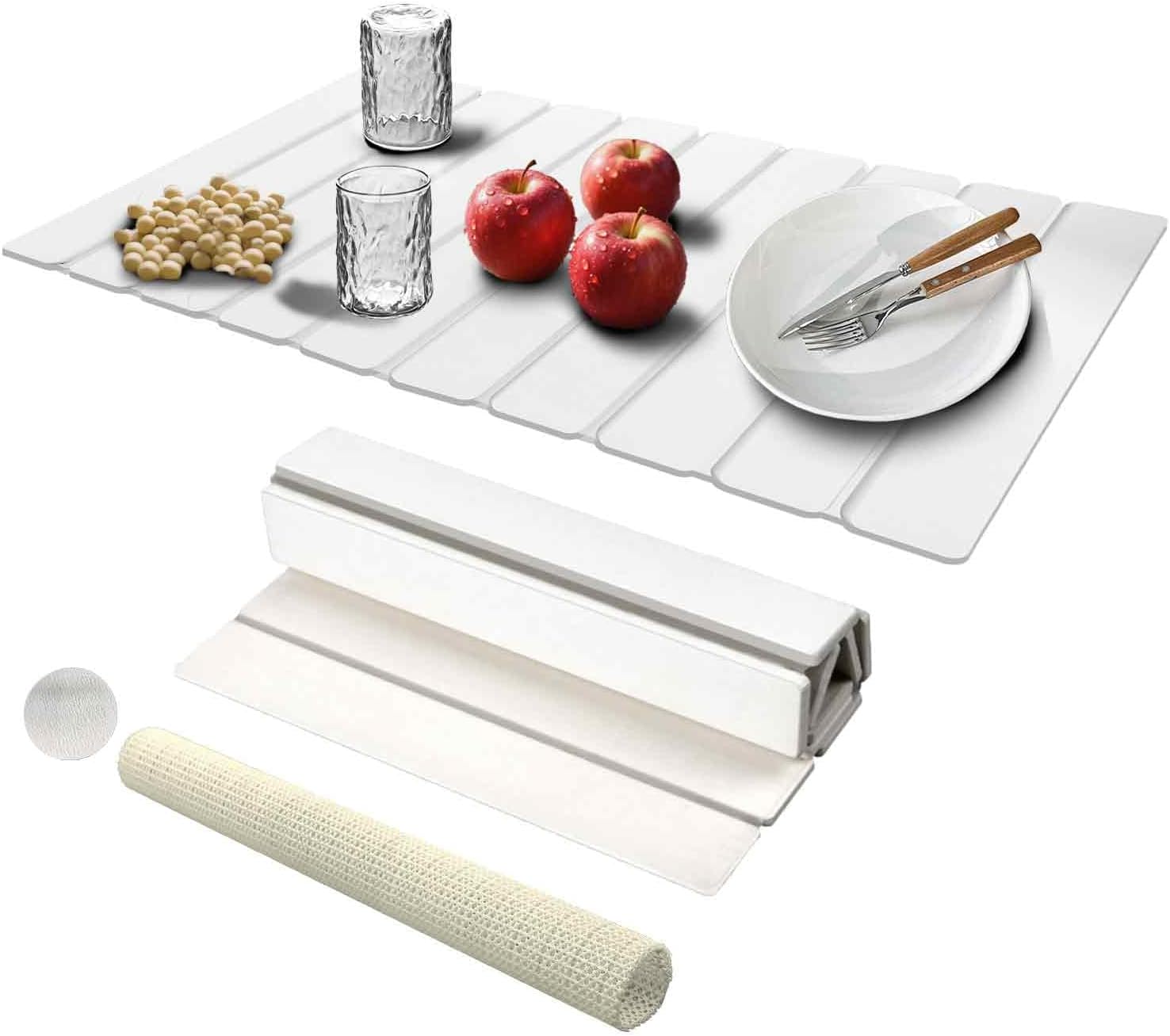 Dish Drying Mat Stone Bath Mat Diatomaceous Earth Stone Drying Mat For Kitchen Counter Sink Bath Mat Quick Dry Non Slip Foldable Dish Drying Rack Mat Large(24"×16" White)