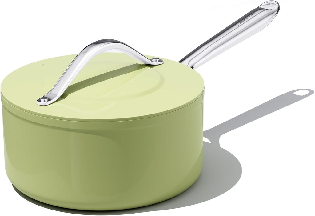 3.5qt Nonstick Ceramic Sauce Pan with Lid (8.19") Even Heat Distribution Non Toxic PFAS Free Healthy Cooking Pot for All Stovetops (Induction/Gas/Electric) Oven Safe 500°F, Avocado Green