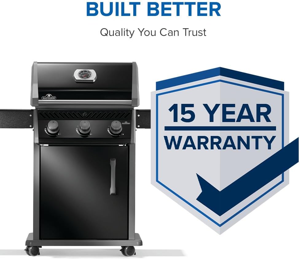 Napoleon Rogue 425 Natural Gas Grill, Black, Durable 3-Burner Outdoor BBQ