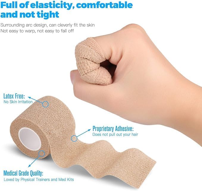 Self Adhesive Bandage Wrap, Sport & Athletic Wrap Cohesive Bandage, Medical Tape in First Aid Kit Breathable Vet Wrap for Wounds, 2" X 5 Yards 8 Rolls (Skin)
