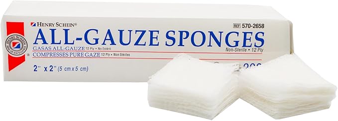 100% Cotton Woven All-Gauze Sponge 2x2 12 Ply Non-Sterile Square for Wound Dressing Gauze Sponge-Pads for Wound Care & Home First Aid Kits, 200 / Pack