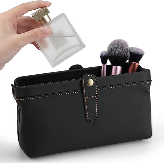 Personalized leather toiletry bag for men, mens travel bag toiletry, small dopp kit waterproof, top grain leather cosmetic bag, shaving bag without zipper