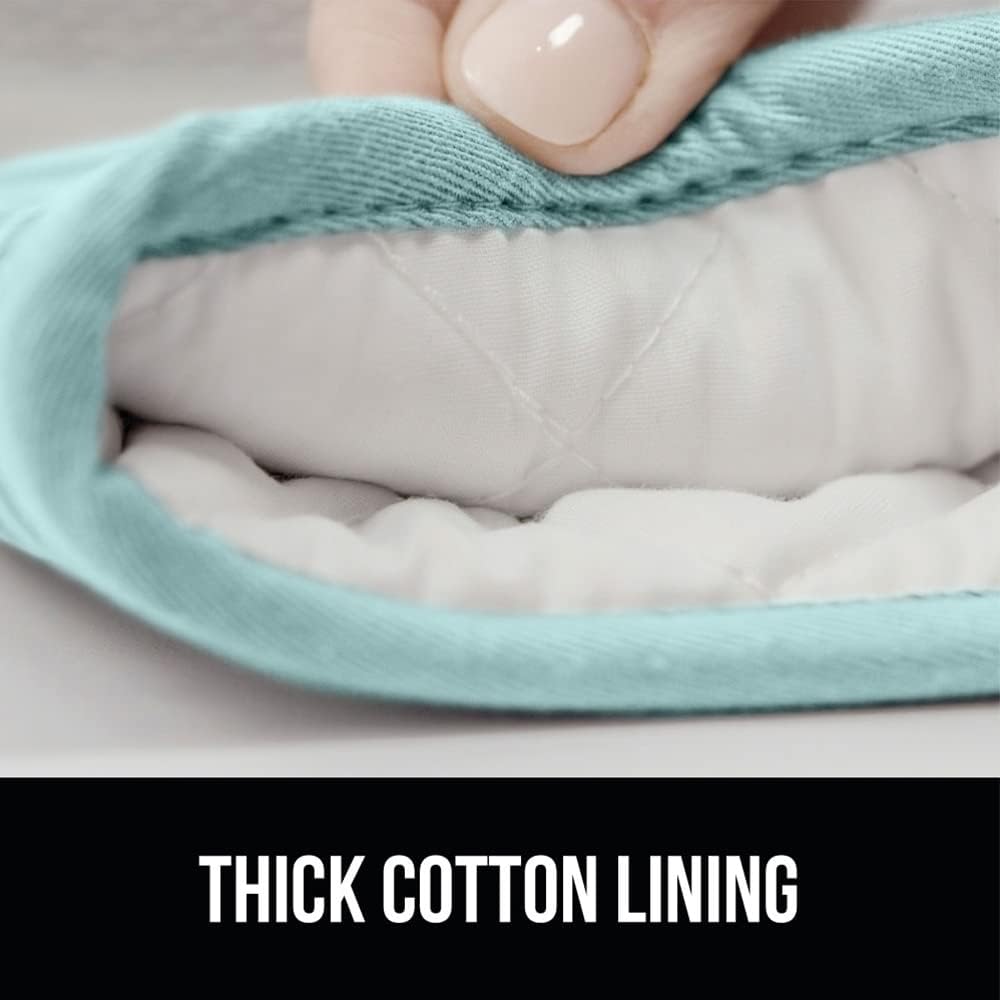 GORILLA GRIP BPA-Free Soft Silicone Oven Mitts, 14.5x8.3, Heat Resistant and Waterproof Cooking Gloves, Thick Cotton Lining, Flexible Gripping for Baking Grilling, Kitchen Potholders Set of 2, Mint