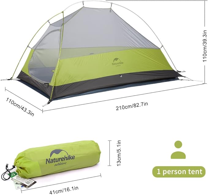 Naturehike Cloud-Up 1 Person Tent, Lightweight Backpacking Tents for One Man, Waterproof Ultralight One Person Tent for Camping Hiking Backpacking