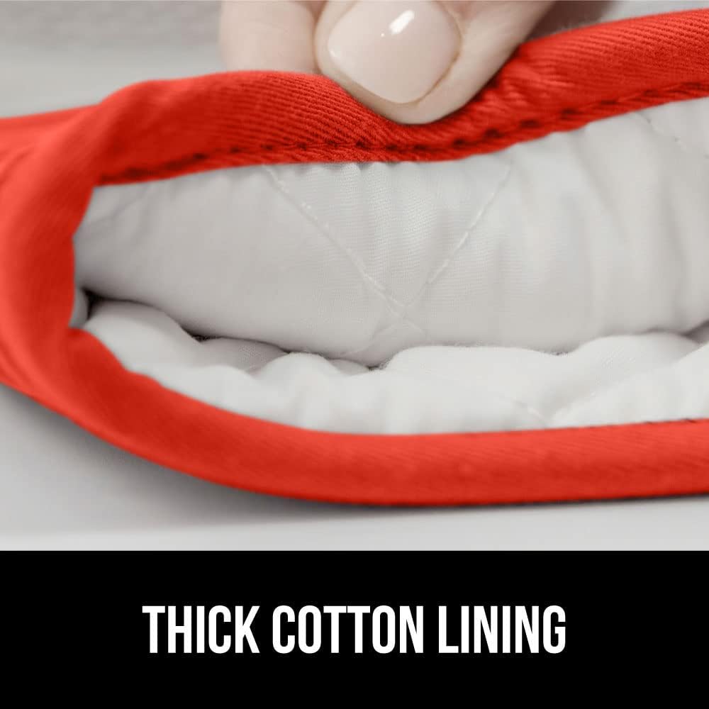 GORILLA GRIP BPA-Free Soft Silicone Oven Mitts, Heat Resistant and Waterproof Cooking Gloves, Thick Cotton Lining, Flexible Gripping for Baking Grilling, Kitchen Potholders Set of 2, 12.5x8.3, Coral