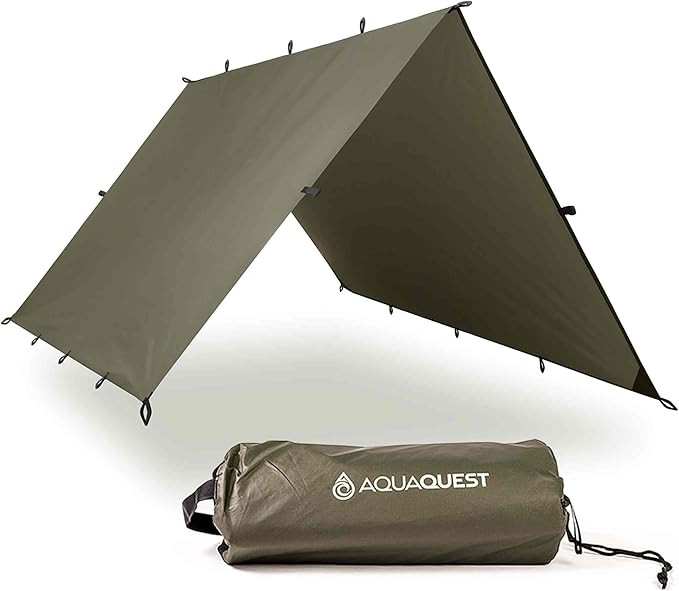 AquaQuest Defender Camping Tarp - Heavy Duty Tent Shelter or Rain Fly - Waterproof Camping Essentials for Hiking, Bushcraft & Hammock