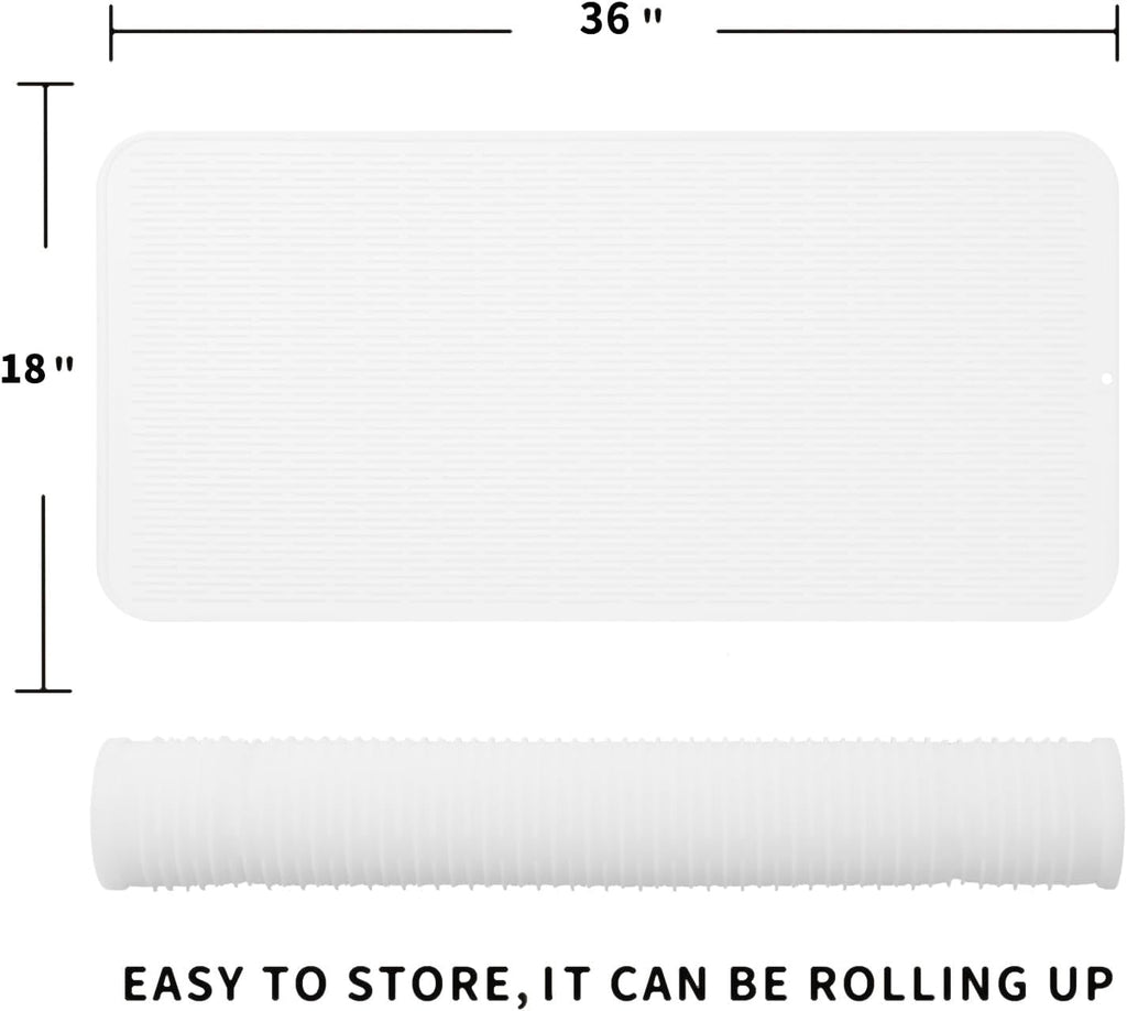 Silicone Dish Drying Mat for Multiple Usage,Easy clean,Eco-friendly,Heat-resistant Silicone Mat for Kitchen Counter or Sink,Refrigerator or Drawer Liner White 5XL 36inches x 18inches