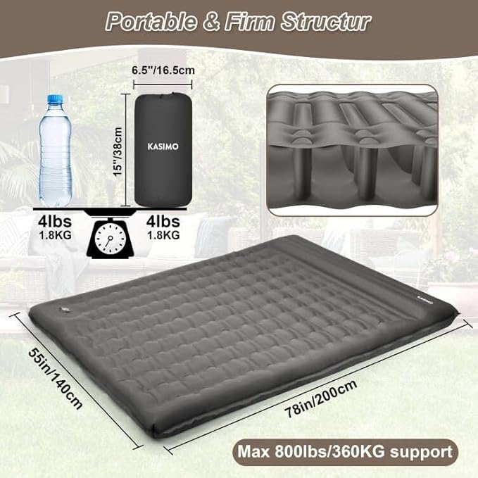 KASIMO Double Sleeping Pad for Camping,5" Ultra-Thick 1.4x2M for 2 Person with Pillow Built-in Foot Pump Inflatable Sleeping Mat for Backpacking, Hiking, Traveling, Tent, Portable Camping Mat