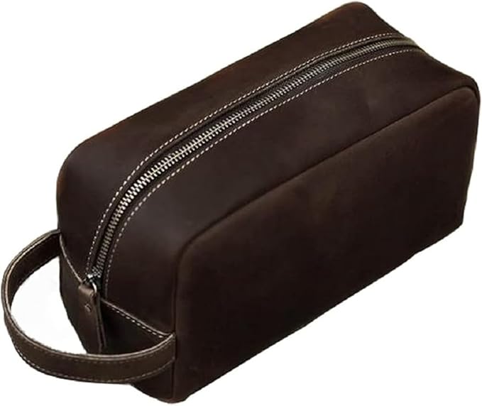 Leather Toiletry Bag for Men Travel Shaving Dopp Kit-Large Cosmetic Bags Toiletries Bathroom Organizer