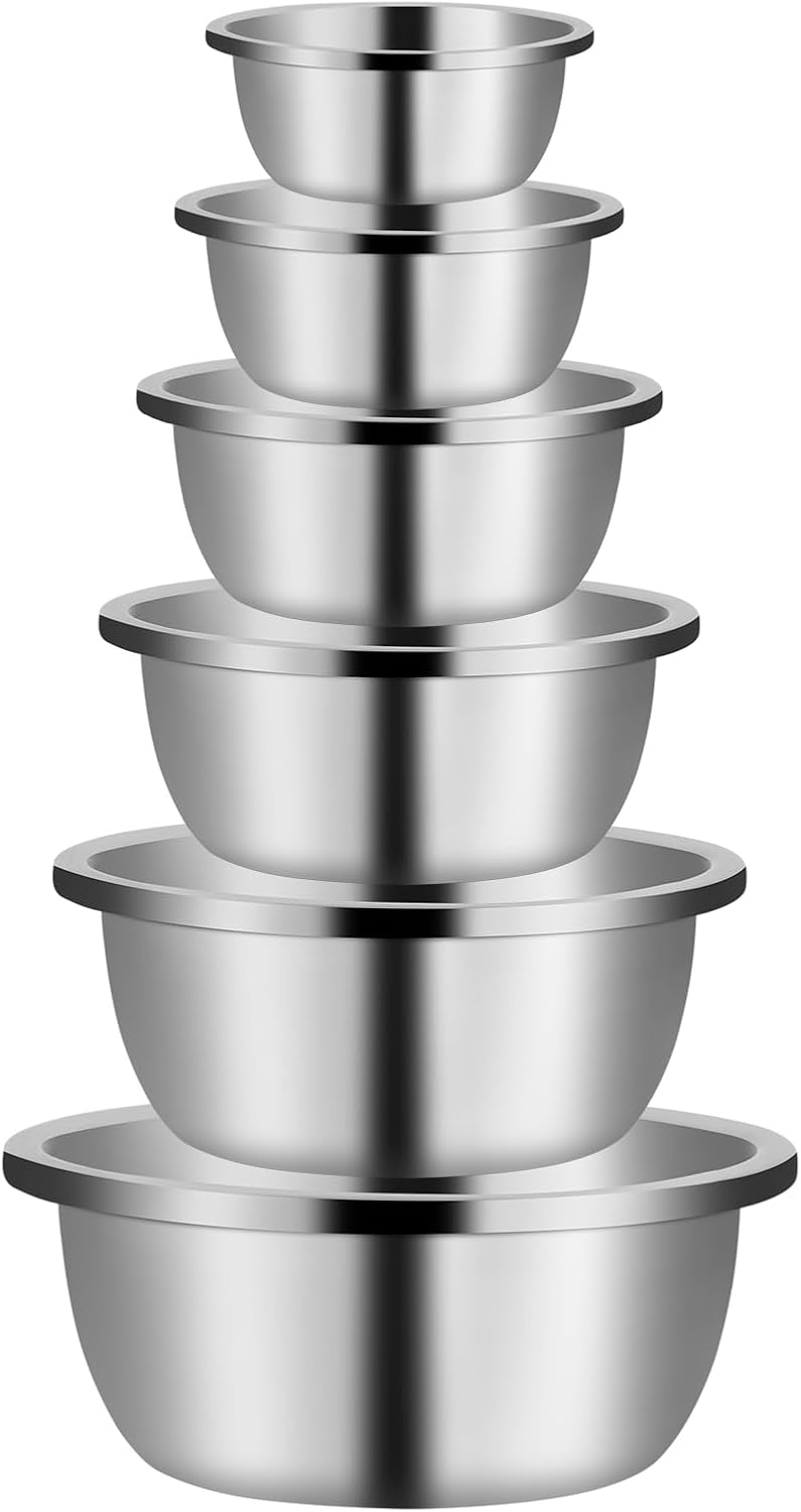 Stainless Steel Mixing Bowls-6 Piece Metal Meal Prep Bowls, Nesting Bowls for Easy Storage,Great for Cooking, Baking, Salad