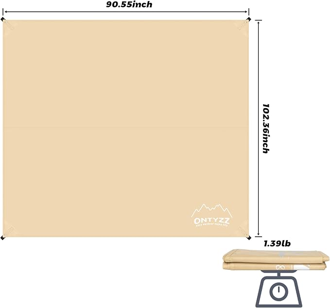 ONTYZZ Khaki Rectangle Tent Footprint Waterproof Camping Tarp Two in One Ground Sheet Mat and Tent Tarp for Camping Outdoor Hiking Beach Picnic