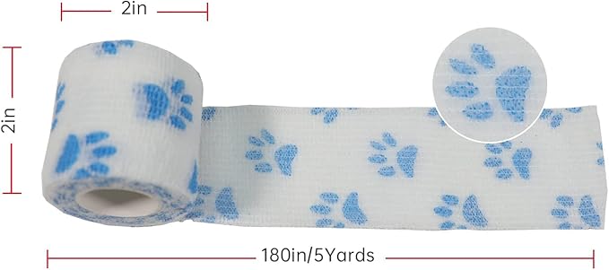 Risen Self Adhesive Bandage Wrap 6 Pack,2”x 5 Yards Medical Tape for Christmas Gifts,Gauze Rolls First Aid Vet Wrap Adherent Bandages for Sports,Dogs Pet (White Paw)