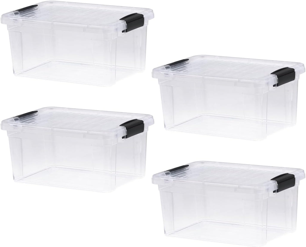 Superio Clear Storage Boxes with Lids, 6.75 Quart Plastic Container Bins for Organizing, Stackable Crates, BPA Free, Non Toxic, Odor Free, Organizers for Home, Office and Dorm, 4 Pack