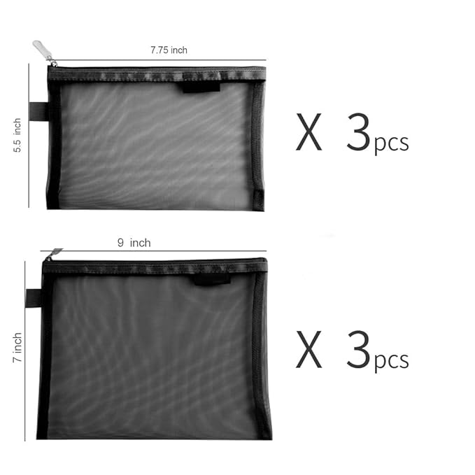 Clear Cosmetic Bags Zip Makeup Mesh Bags Pencil Case Pouch Travel Toiletry Kit Set Storage Case ((6A+5A)*3 Black)