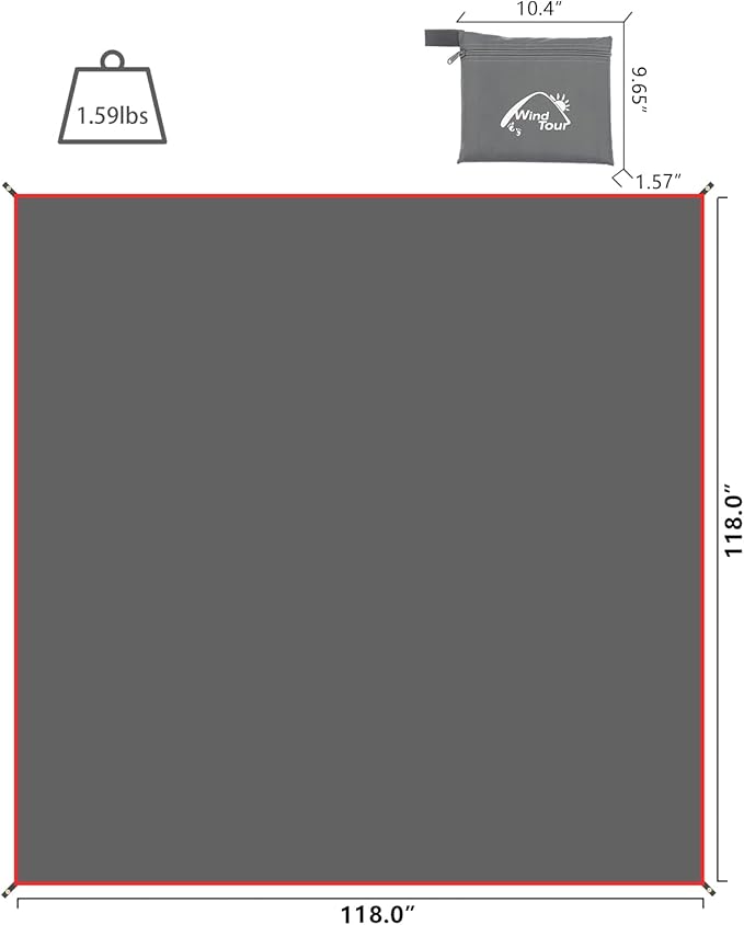 Wind Tour Portable Multifunctional Outdoor Camping Tarp Groundsheet Footprint Lightweight Floor and Ground Tarps for Camping Hiking with Carry Bag (118" x 118")