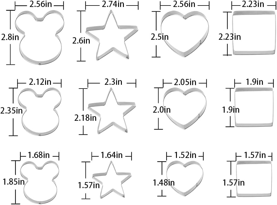 Metal Cookie Cutters Set - Square, Heart, Star - 12Pieces Cookie Cutters - Fruit Cutter, Polymer Clay Cutters Cookie Cutter Set for Kitchen Baking