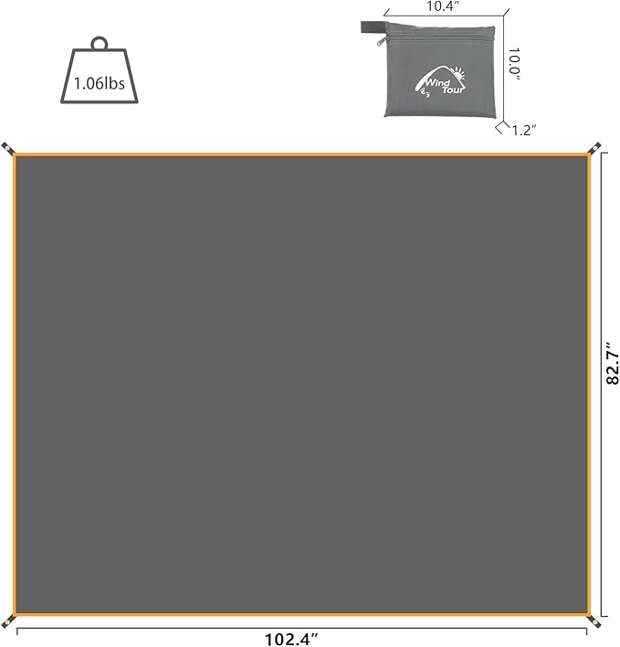Wind Tour Portable Multifunctional Outdoor Camping Tarp Groundsheet Footprint Lightweight Floor and Ground Tarps for Camping Hiking with Carry Bag (102" x 83")