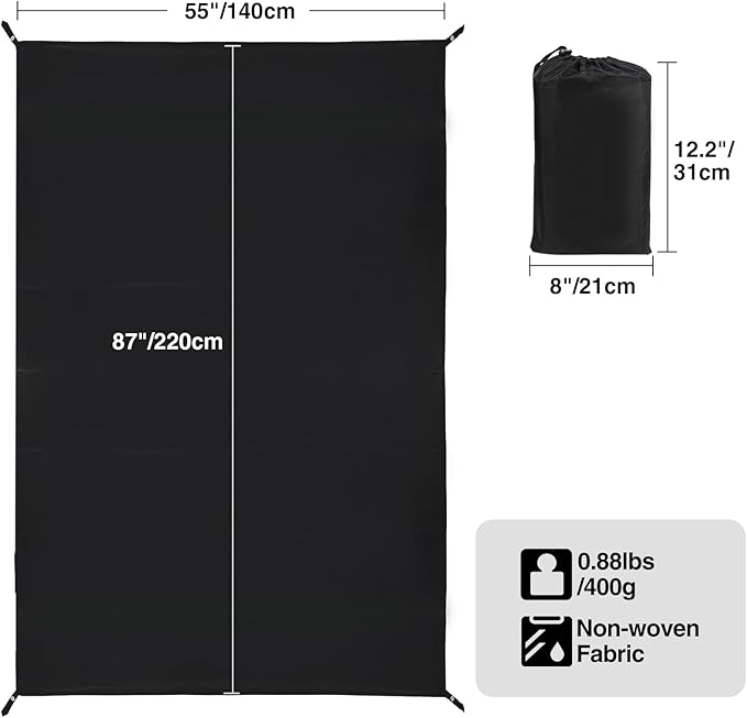 REDCAMP Ultralight Tent Footprint, Emergency Blanket with Insulated Thermal Reflective Liner, Waterproof Sandproof Camping Tarp with Carrying Bag for Ground Camping Hiking (55"x87" Black)