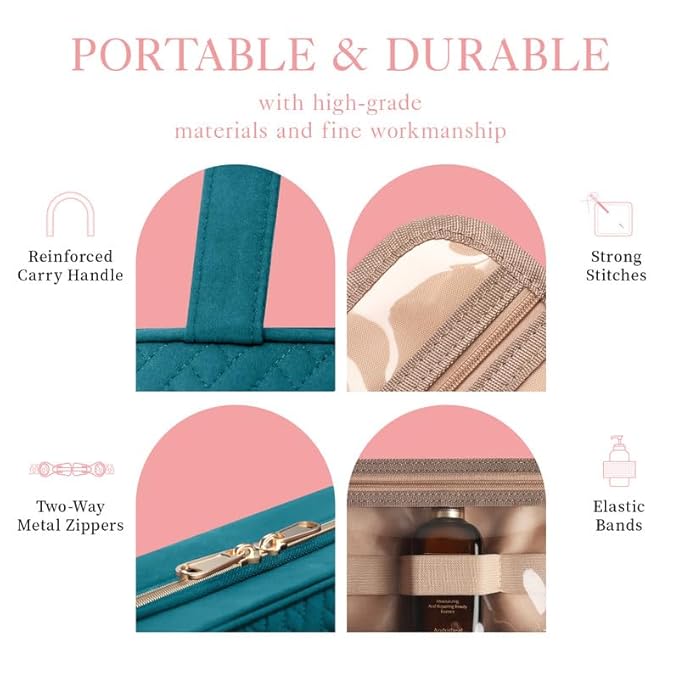 HOTOR Travel Toiletry Bag w/Hanging Hook - Spacious Toiletry Bag Essentials for Women & Men, Makeup Bag/Big Comparment, Waterproof for Travel Accessories, Medium, Teal