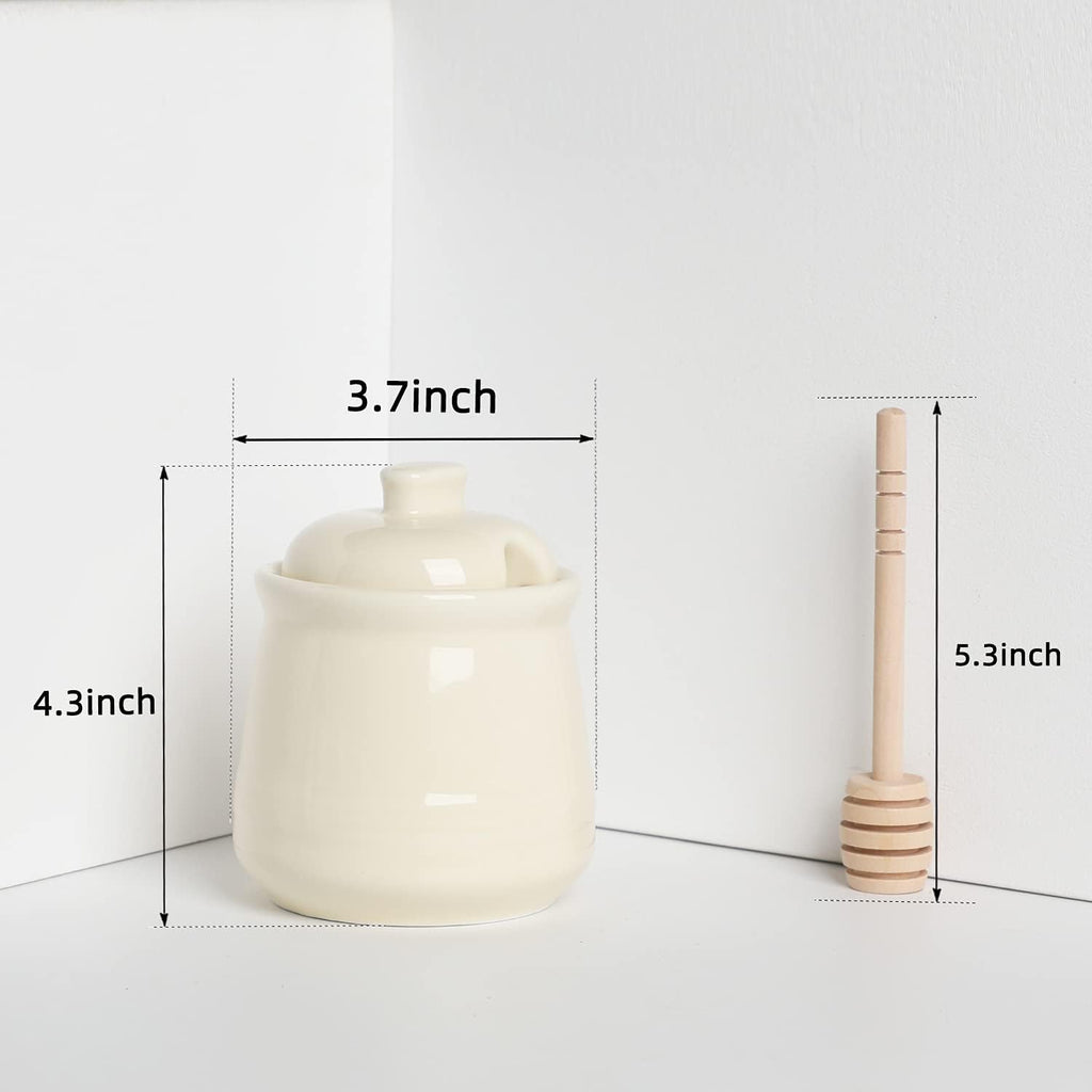 LEETOYI Porcelain Honey Jar with Lid and Honey Dipper,Ceramic Honey pot,12oz (Beige)