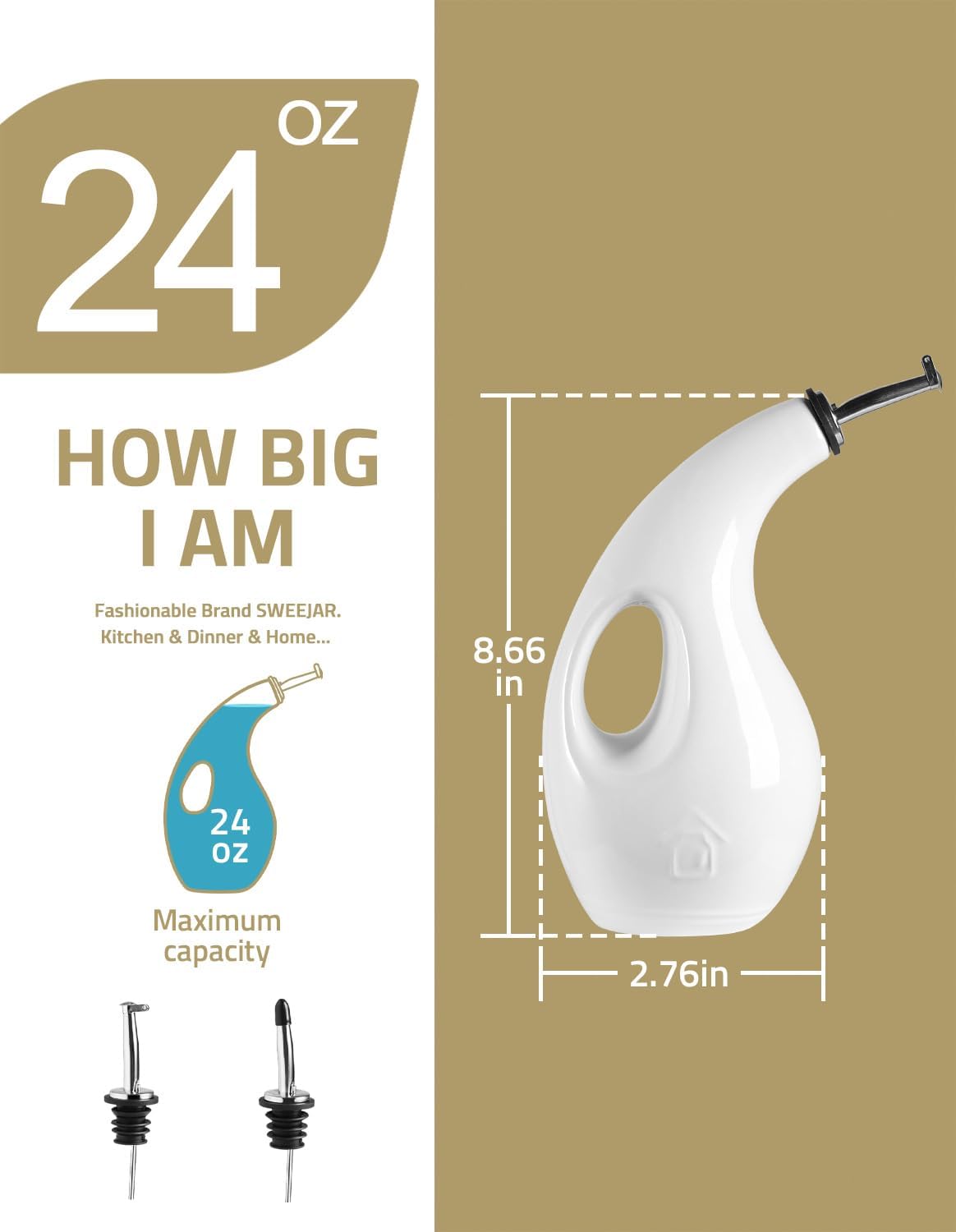 Sweejar Ceramic Olive Oil Dispenser Bottle,24 Oz Opaque Cruet Protects EVOO Oil to Reduce Oxidation, Suitable for Storage Vinegar, Coffee Syrups, Liquids (Gray)