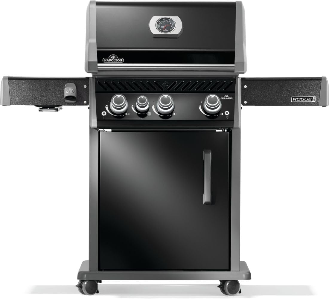 Napoleon Rogue PRO 425 Propane Gas Grill with Infrared Side Burner, Black, Durable 4-Burner Backyard Grill
