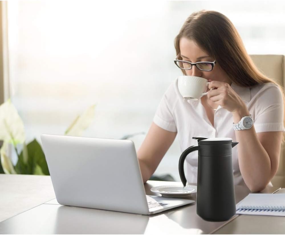 28oz Coffee Carafe Airpot Insulated Coffee Urn Stainless Steel Vacuum Thermal Pot Flask for Coffee, Hot Water, Tea, Hot Beverage - Keep 9 Hours Hot, 18 Hours Cold (Silver,Black)