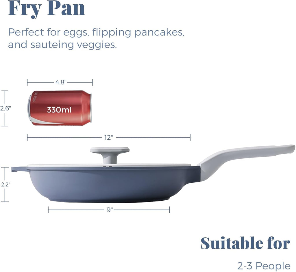 Nonstick Ceramic Frying Pan with Lid, Non Toxic Skillet, Healthy Egg & Omelet & Chef's Pan, PTFE PFOA & PFAS Free, Induction Compatible (12Inch W/L)