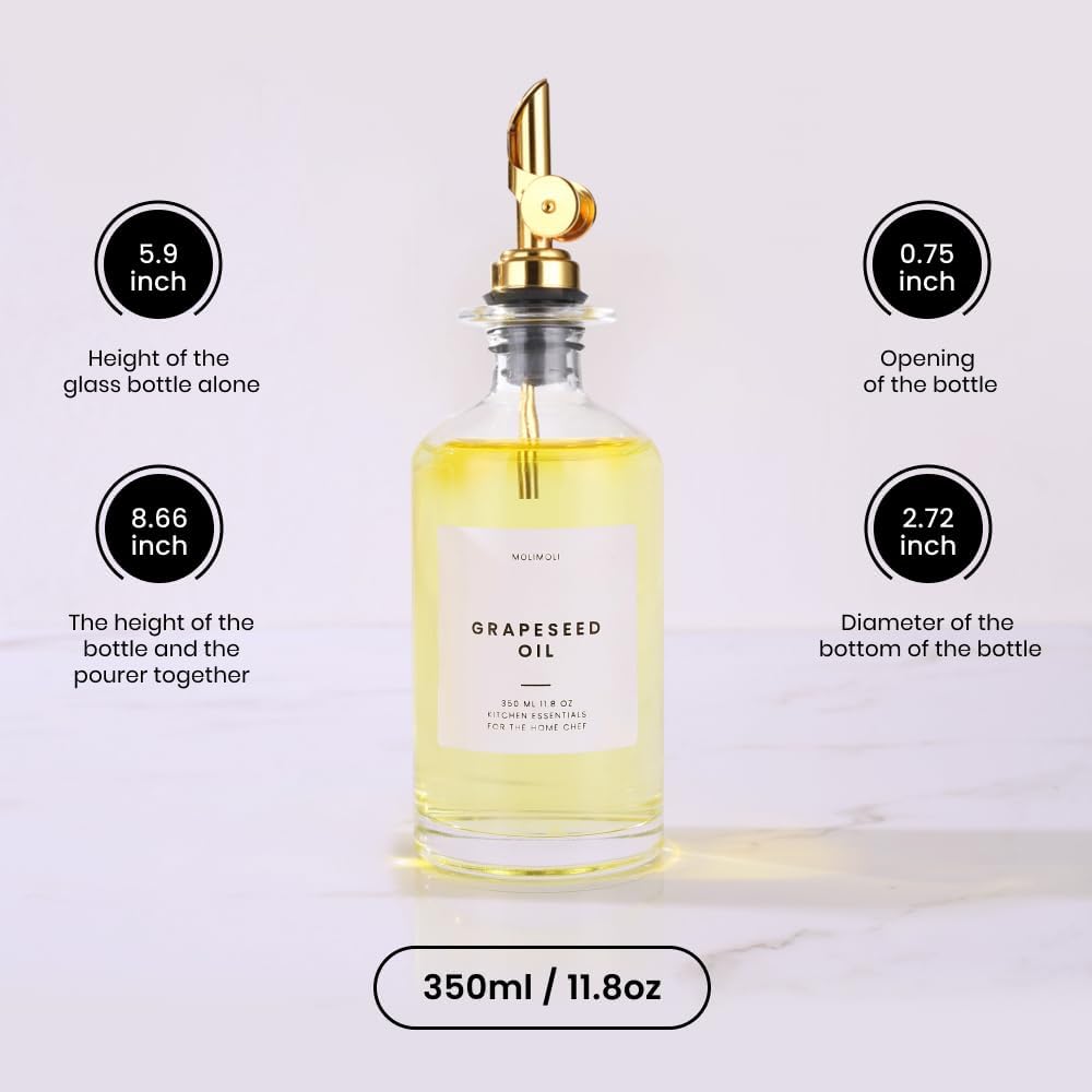 Molimoli Glass Olive Oil Cruet Set - 350ml Bottles With Weighted Pourers, Set of 4