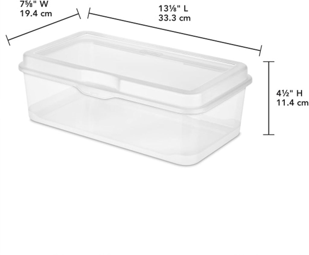Sterilite 6-Pack Rectangular Large FlipTop, Clear Plastic Storage Box with Hinged Lid - Stackable Multipurpose Organizer for Art and Craft Supplies, Accessories, Photos & CDs, Home or Office Use