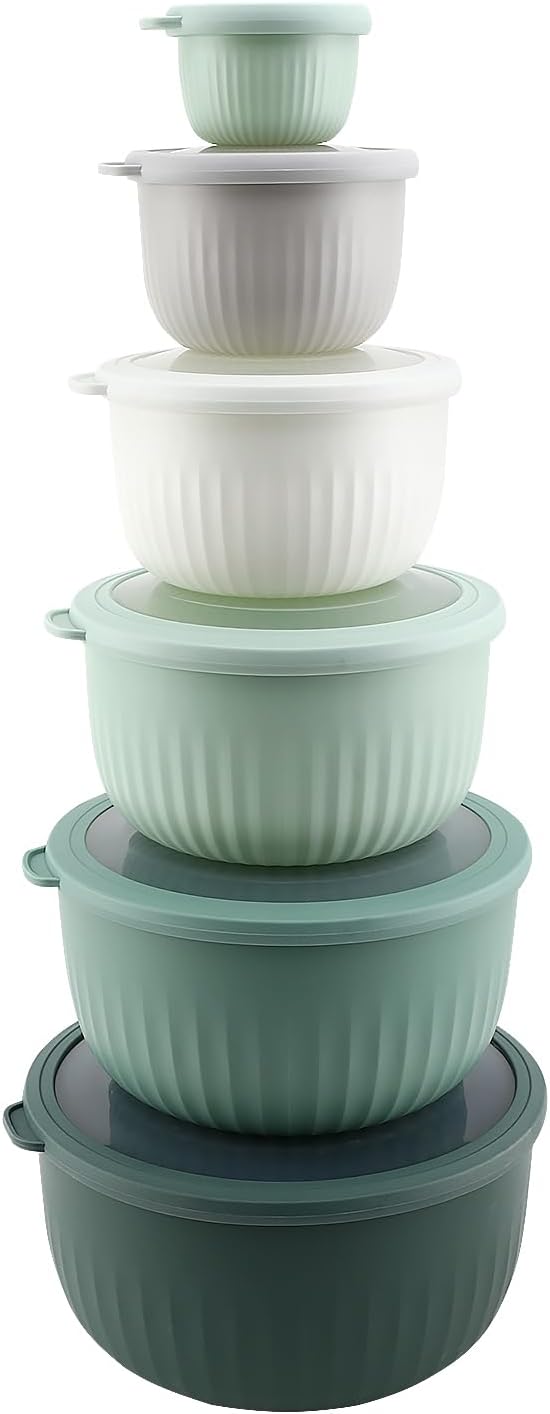 COOK WITH COLOR Prep Bowls with Lids- Wide and Deep Nesting Plastic Small Mixing Bowl Set with Lids, 12 Piece Set - Deep Bowls, Sage