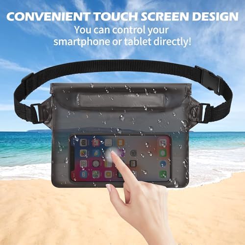 2-Pack Waterproof Pouch with Adjustable Waist Strap, Waterproof Dry Bag, Keeps Cell Phones and Valuables Safe and Dry, Perfect for Kayaking, Beach, Camping and Swimming (Black)