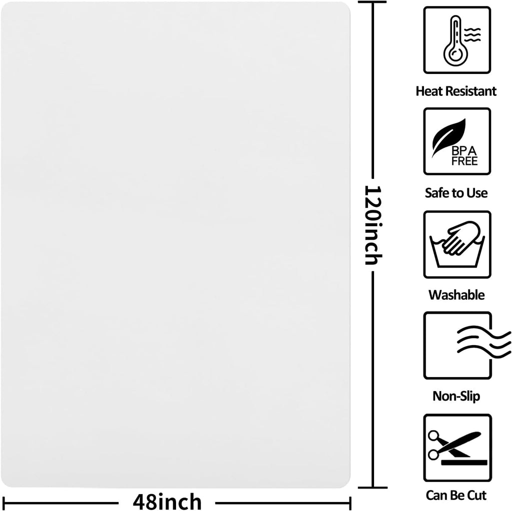 Extra Large Silicone Mat,Silicone Mats for Kitchen Counter Island Dinner Table Countertop Protector Heat Resistant Mat (120” x 48”, Translucent)