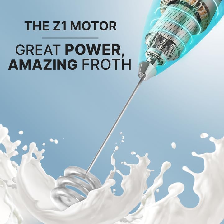 Zulay Kitchen Milk Frother with Patented Tornado Triple Whisk – Handheld Foam Maker for Coffee, Lattes, Matcha & Hot Chocolate – Rich, Creamy Froth in Seconds -