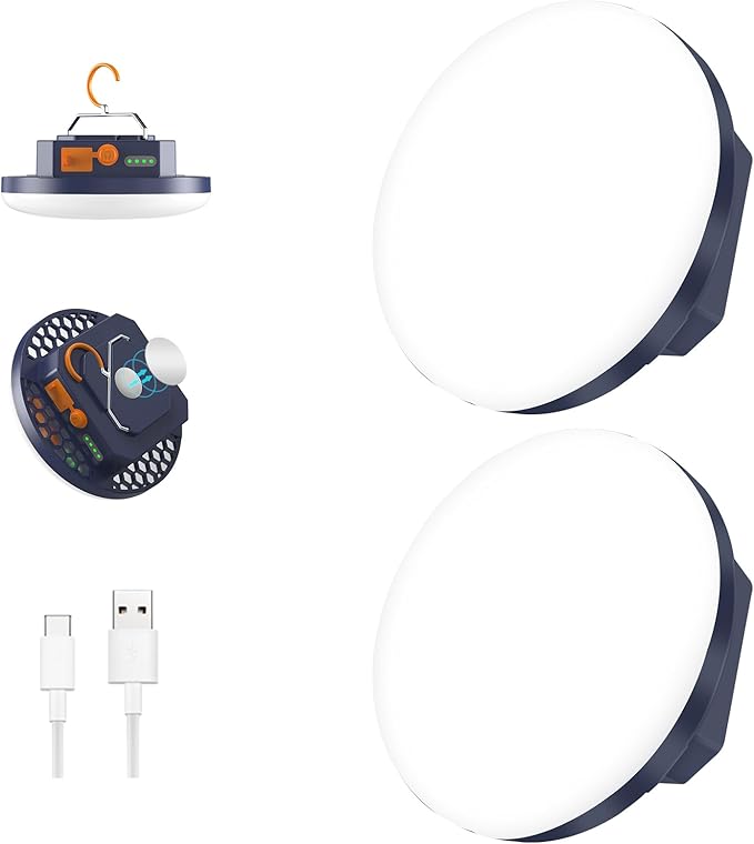 2pcs 10000mAh Rechargeable 3000LM Tent Light Camping Light, 6500K 24Hours Long Play Time , Outdoor Night Market Light Night Fishing Light Emergency Lights for Hurricane Tsunami disasters(30W(2pcs))
