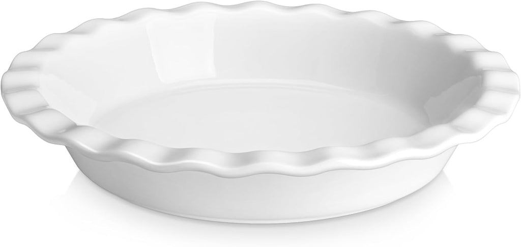 MALACASA Ceramic Pie Pan, Pie Pan for Baking 9 Inch, 40 OZ Pie Plate Round Pie Dish for Baking Fluted Pie Dish Baking Pan, Non Stick Deep Pie Dishes for Quiche, Apple Pies, Pot Pies, Tart, etc.