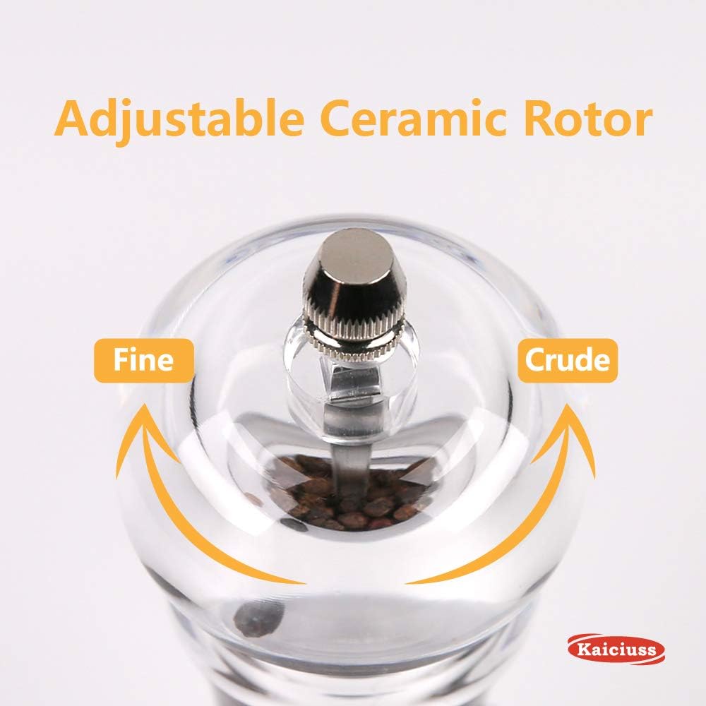 Salt Pepper Grinder Mill Arcylic,the Best Peppercorn Grinder with Adjustable Mill-Clear