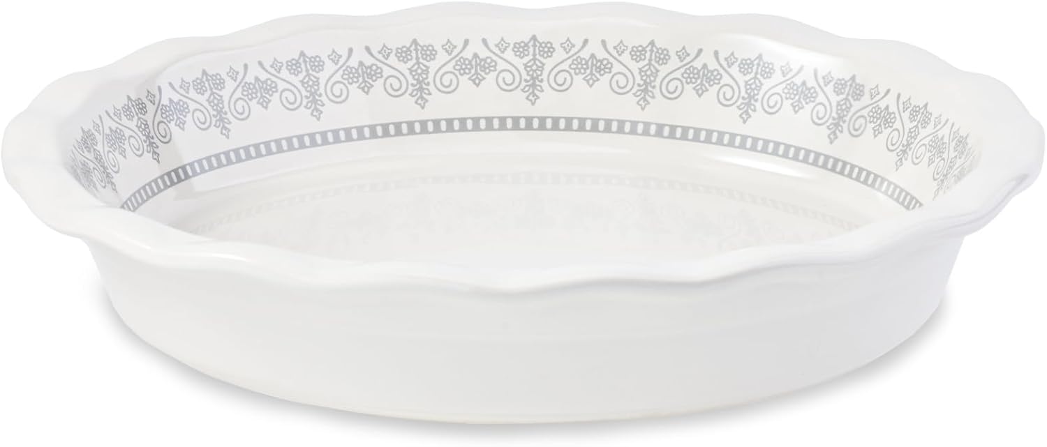 Ceramic Pie Pans for Baking, 9 Inch Porcelain Pie Pan Pie Dish, Round Pie Plate for Apple Pie, Quiche, Pot Pies, Tart（White）