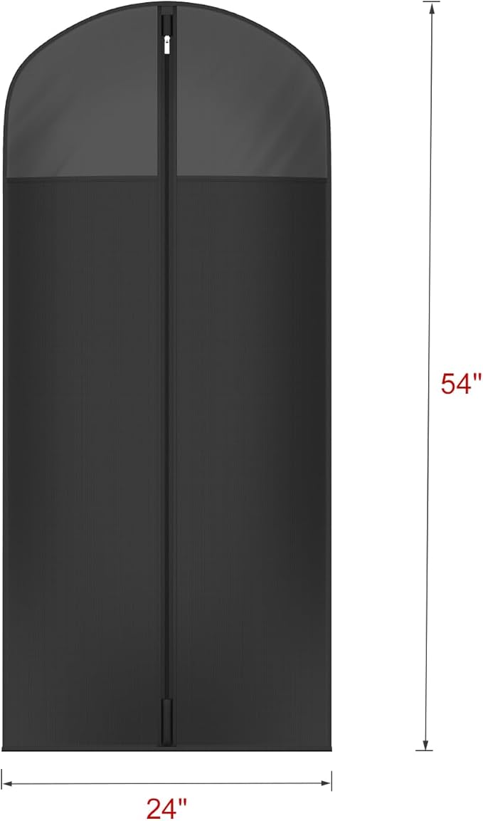 Univivi Long Garment Bags for Hanging Clothes, 54" Dress Bags for Gowns Long for Closet Storage with Large Visible Window for Long Suits, Coats, Dresses, 2 Pack, Black