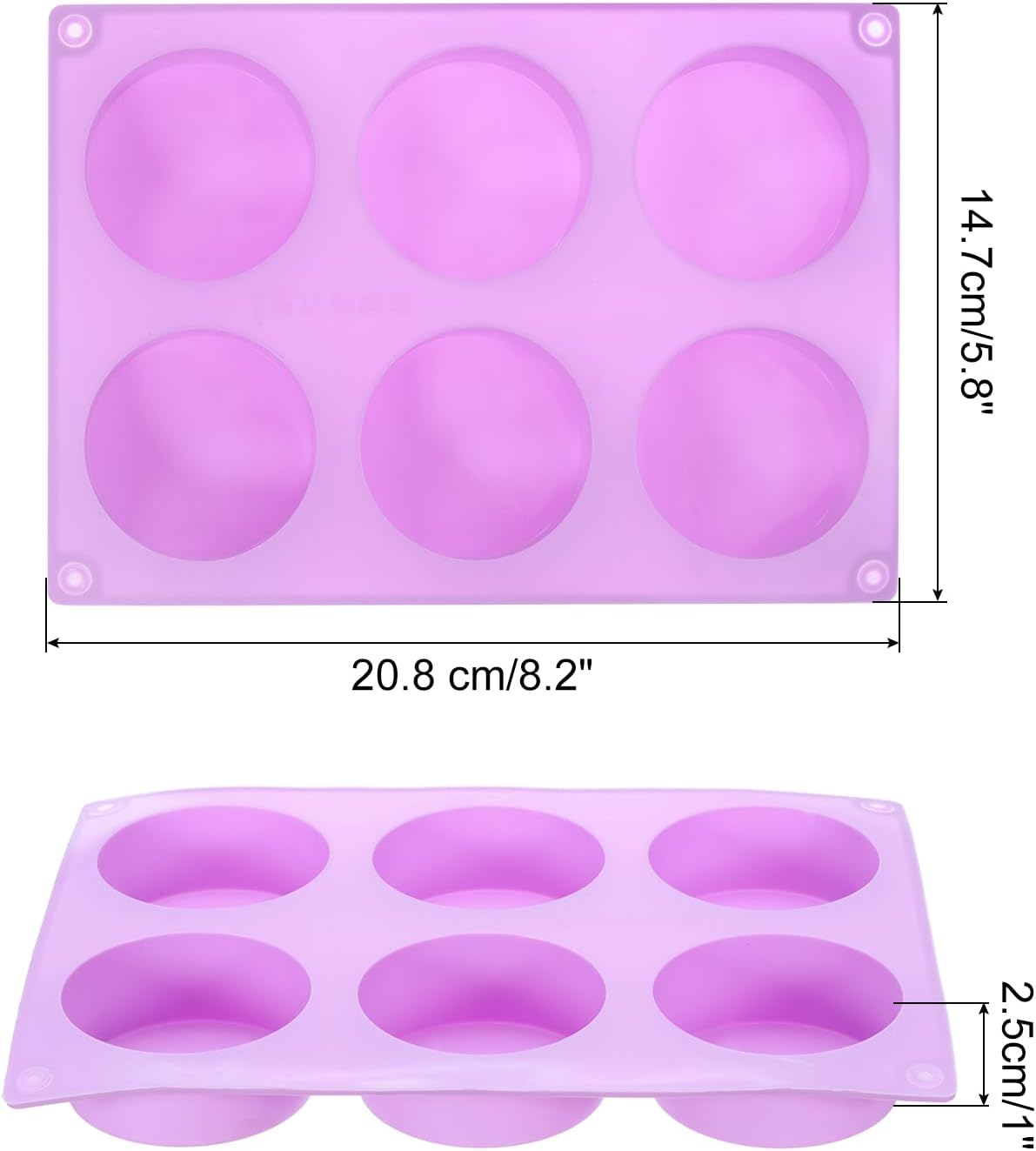 uxcell 2pcs Silicone Muffins Pan, 6 Cup Silicone Cupcake Pan Nonstick Baking Tray for Muffins, Cupcakes, Dishwasher Safe, Purple