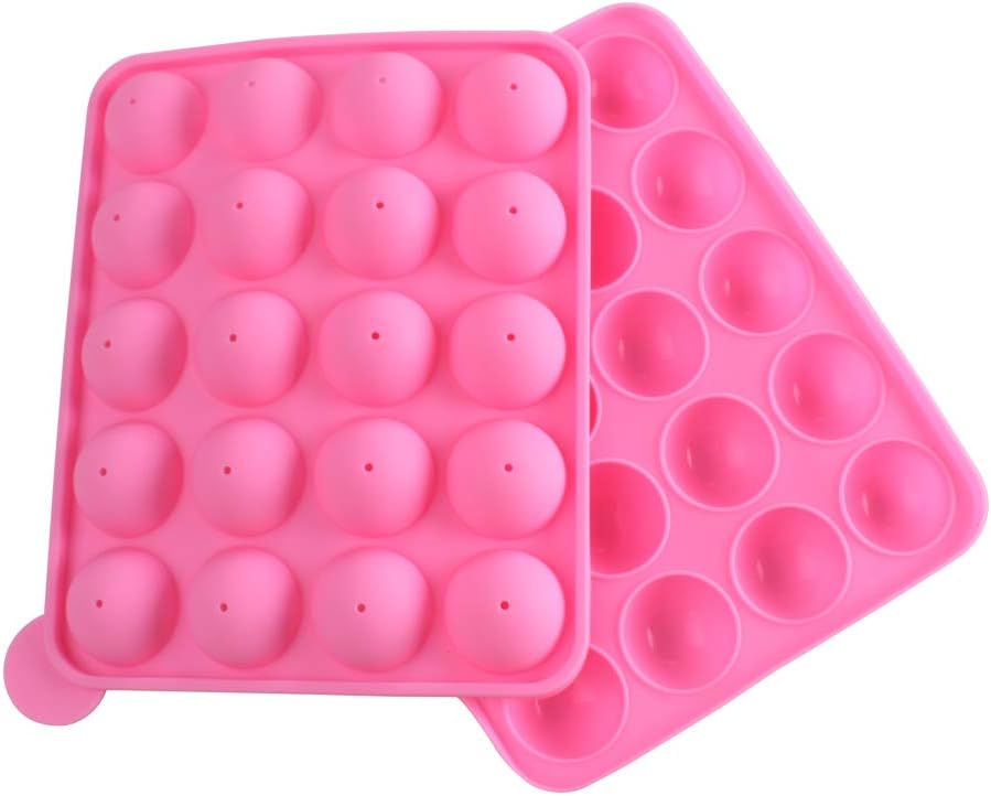 WARMBUY 20 Cavity Silicone Cake Pop Mold Lollipop Baking Mold Tray with Sticks, Pink