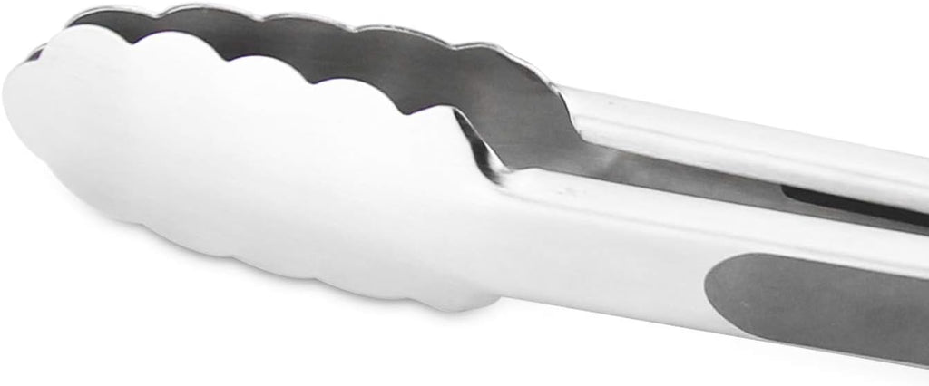 304 Stainless Steel Kitchen Cooking Tongs, 9" and 12" Set of 2 Sturdy Grilling Barbeque Brushed Locking Food Tongs with Ergonomic Grip, Grey